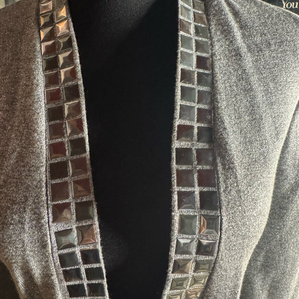 Cache Silver Mettalic Sweater Jacket S - Picture 2 of 9